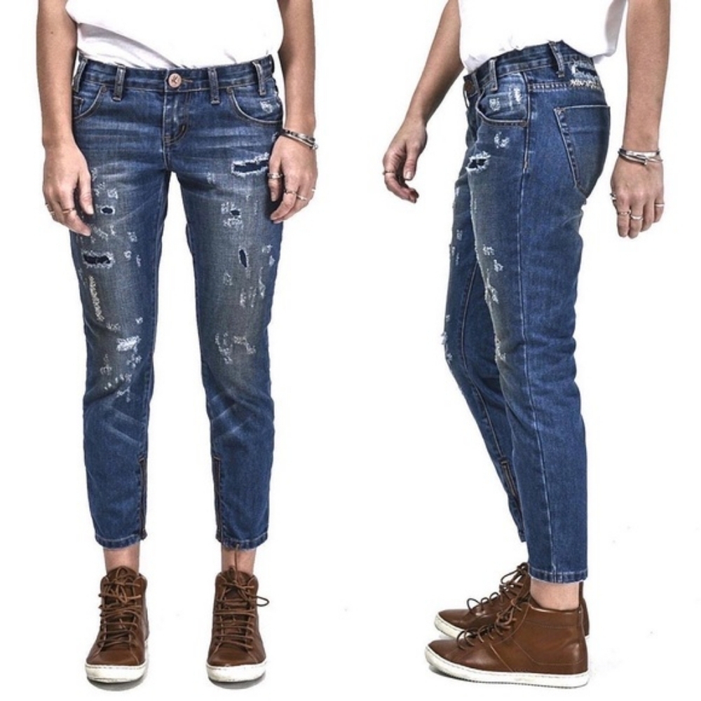 One X One Teaspoon Freebirds Distressed Zip Ankle Cropped Jeans, Size 26